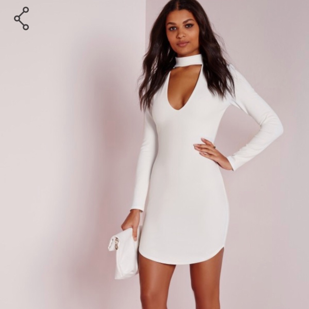 Missguided white cutout mockneck longsleeve dress
